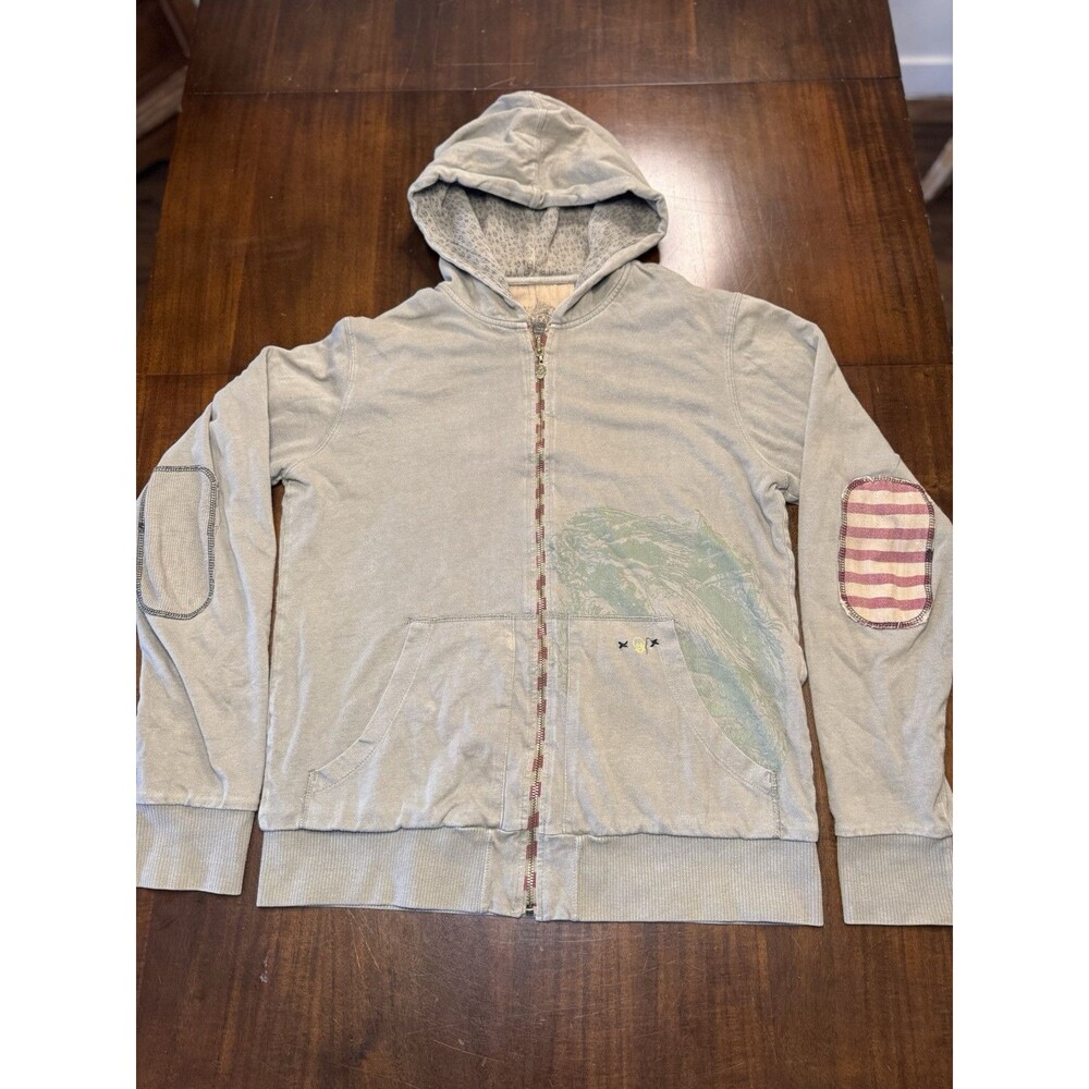 Vintage Y2K Quicksilver Full Zip Green Hooded Jacket Skulls Pirate Ship Mens L